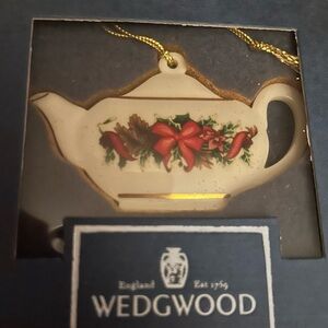 Vintage Wedgewood White Jasper tea kettle ornament